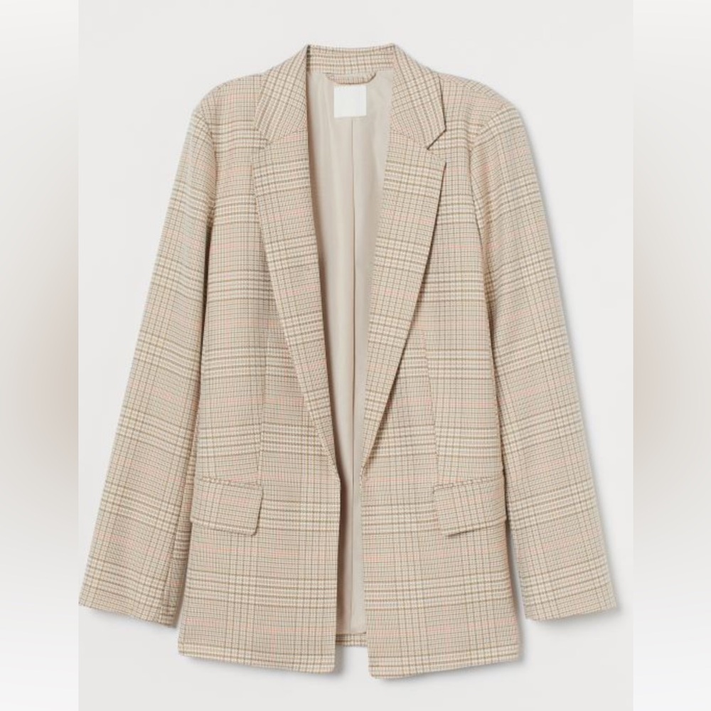 H&M Beige/light beige/neon orange
Checked plaid Long Jacket